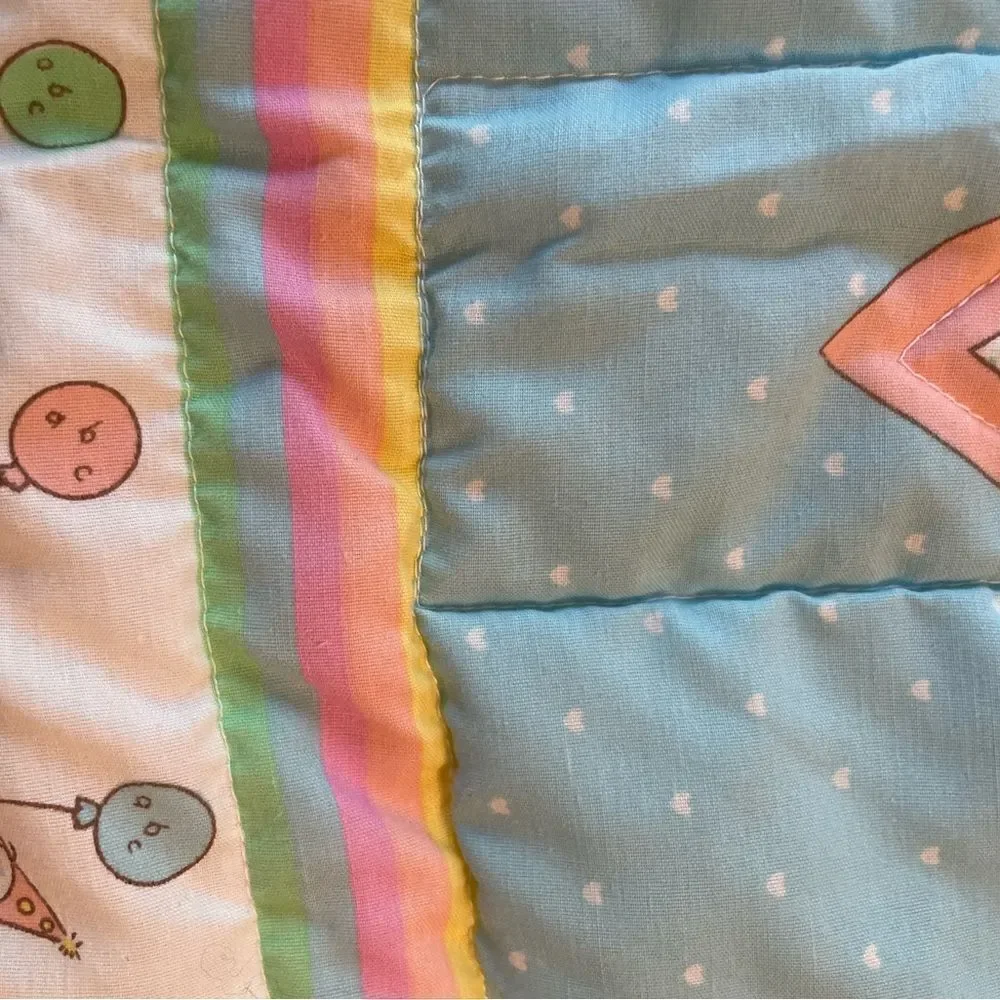 Vintage Quilted I Love You Clown Baby Blanket 39x30